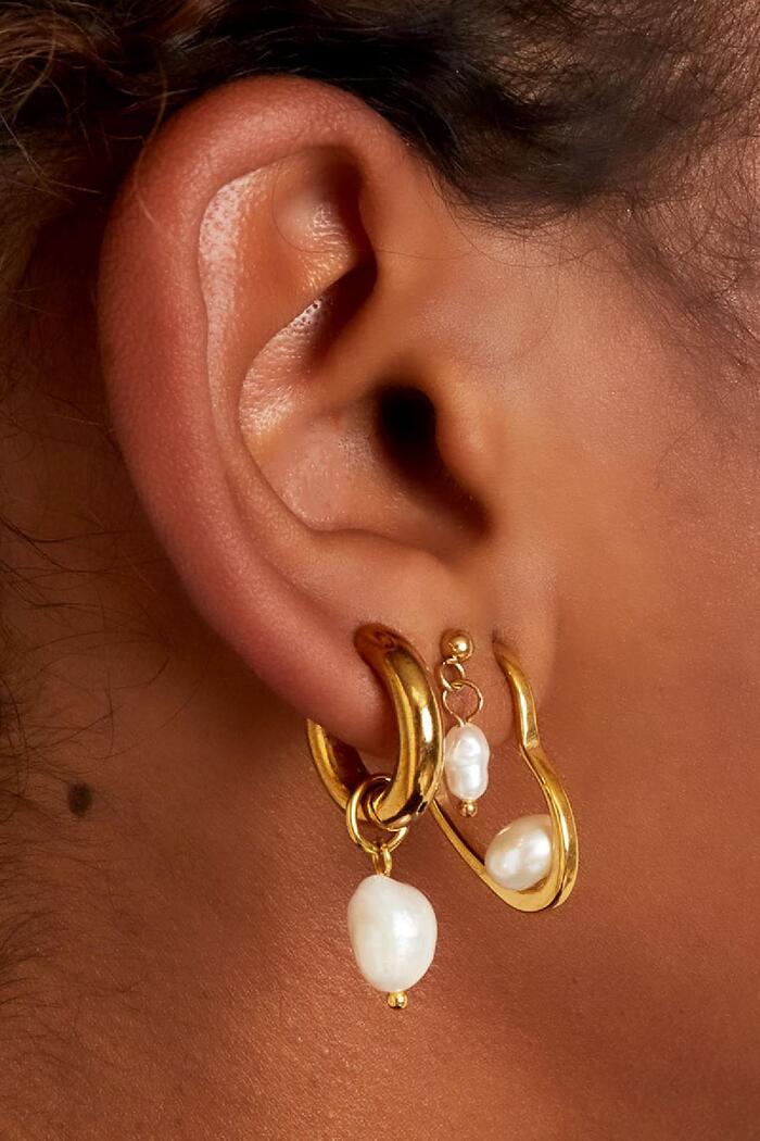Ohrringe Herzform mit Perle Gold Edelstahl Bild3